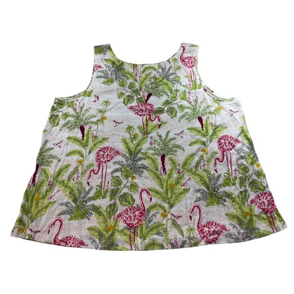 Charter Club 2X Linen Blend Tank Top With Flamingo & Palm Print - Picture 2 of 11
